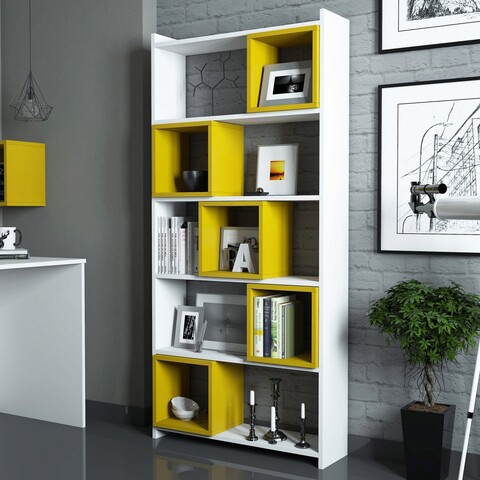 Corp biblioteca, Hommy Craft, Box, 80x170x22 cm, PAL, Alb / Galben
