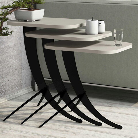 Set masute 3 piese, Hommy Craft, Pion, PAL, Crem