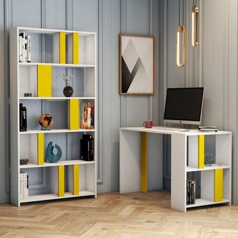 Set birou si biblioteca, Hommy Craft, Lima, PAL, Alb / Galben