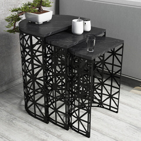 Set masute 3 piese, Hommy Craft, Stil, PAL, Negru