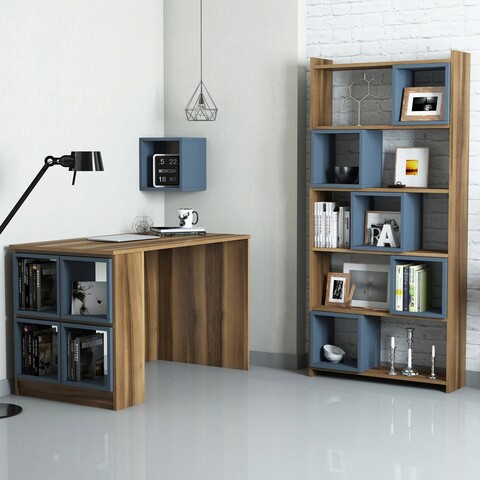 Set birou si biblioteca, Hommy Craft, Box, 120x75x65 cm, PAL, Nuc / Calcedonie