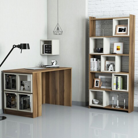 Set birou si biblioteca, Hommy Craft, Box, 120x75x65 cm, PAL, Maro/Crem