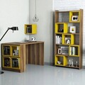 Set birou si biblioteca, Hommy Craft, Box, 120x75x65 cm, PAL, Nuc / Galben