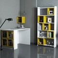 Set birou si biblioteca, Hommy Craft, Box, 120x75x65 cm, PAL, Alb / Galben