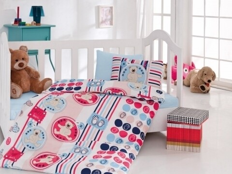 Lenjerie de pat pentru copii, 4 piese, 100% bumbac ranforce, Cotton Box, Sweet bear