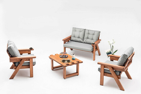 Set mobilier de gradina, Hudson, Abant (3+1+1), Lemn, Gri/Nuc