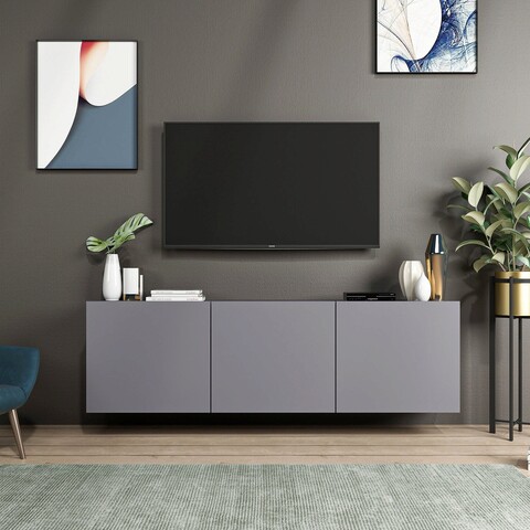 Comoda TV, Inarch, White, 150x44x31 cm, PAL, Antracit