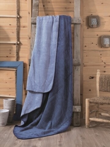 Patura pentru pat dublu din bumbac si acrylic, 200x200 cm, Cotton Box, albastru