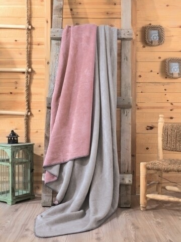 Patura pentru pat dublu din bumbac si acrylic, 200x200 cm, Cotton Box, roz/gri