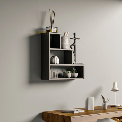 Raft de perete, Kalune Design, Piramit, 62x62x18 cm, PAL, Antracit