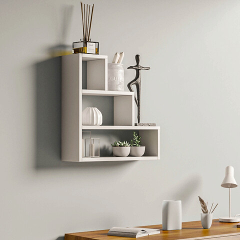 Raft de perete, Kalune Design, Piramit, 62x62x18 cm, PAL, Alb