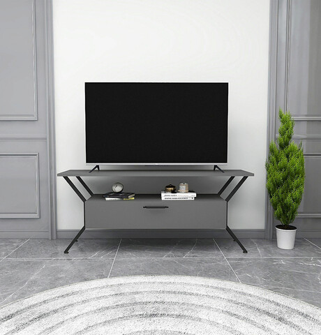 Comoda TV, Kalune Design, Tarz, 124x54x35 cm, PAL, Antracit / Negru