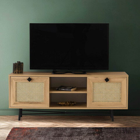 Comoda TV, Kalune Design, Begonya 140, 140x60x40 cm, PAL, Stejar / Negru