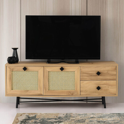 Comoda TV, Kalune Design, Hapsiyas 140, 140x60x40 cm, PAL, Stejar / Negru
