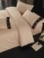Lenjerie de pat pentru o persoana, 3 piese, 100% bumbac ranforce, Cotton Box, Plain Line Beige