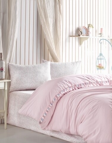 Lenjerie de pat pentru o persoana, 3 piese, 100% bumbac ranforce, Cotton Box, Rita Powder