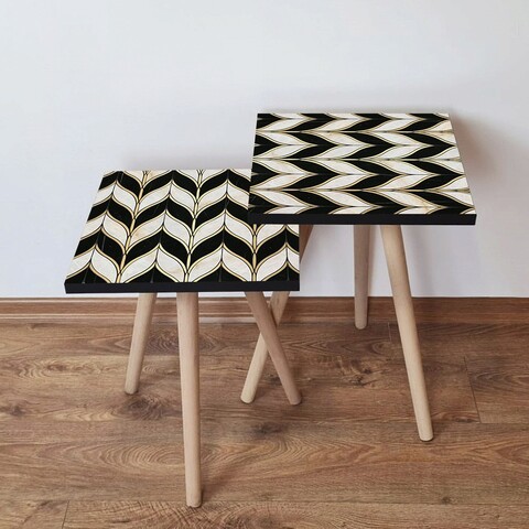 Set masute 2 piese, Hanah Home, 2Shp130, Alb / Negru / Auriu