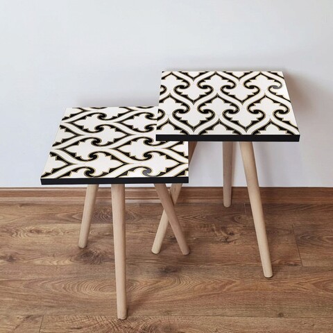 Set masute 2 piese, Hanah Home, 2Shp131, Alb / Negru / Auriu