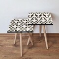 Set masute 2 piese, Hanah Home, 2Shp131, Alb / Negru / Auriu