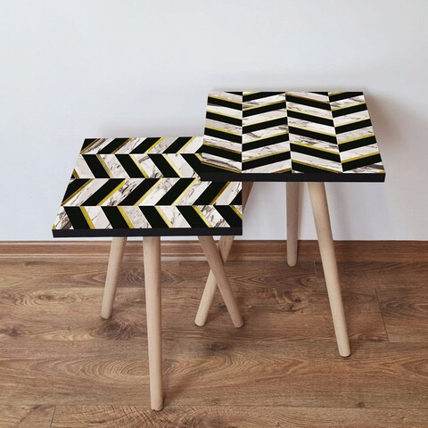 Set masute 2 piese, Hanah Home, 2Shp132, Alb / Negru / Auriu
