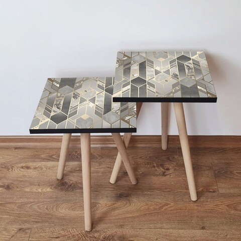 Set masute 2 piese, Hanah Home, 2Shp134, Gri / Auriu