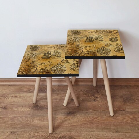 Set masute 2 piese, Leona, 2Shp145, MDF , Camel / Negru
