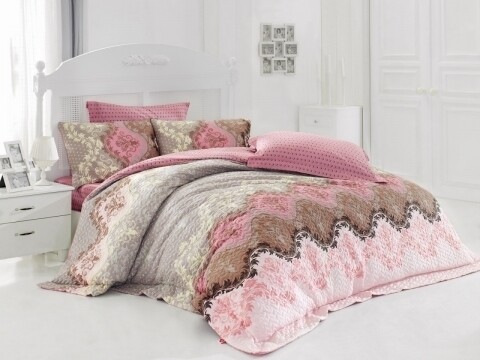 Lenjerie de pat matlasata pentru o persoana, 3 piese, 100% bumbac ranforce, Cotton Box, Lida Beige