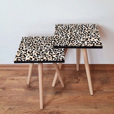 Set masute 2 piese, Leona, 2Shp152, MDF , Alb / Bej / Negru