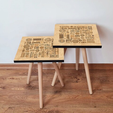 Set masute 2 piese, Leona, 2Shp153, MDF , Bej/Maro
