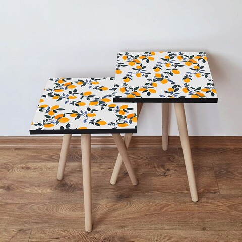 Set masute 2 piese, Hanah Home, 2Shp158, Alb / Portocaliu / Verde