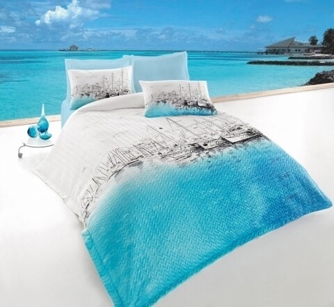 Lenjerie de pat matlasata pentru o persoana, 3 piese, 100% bumbac ranforce, Cotton Box, Marina Blue