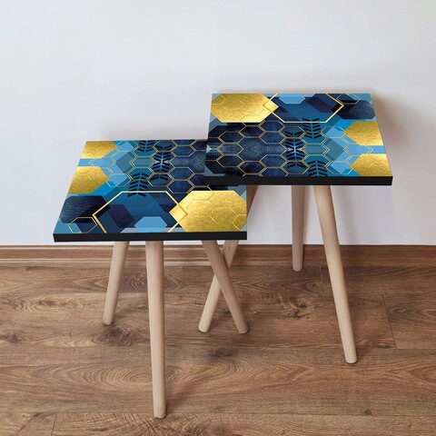 Set masute 2 piese, Hanah Home, 2Shp160, Albastru / Bleumarin / Auriu