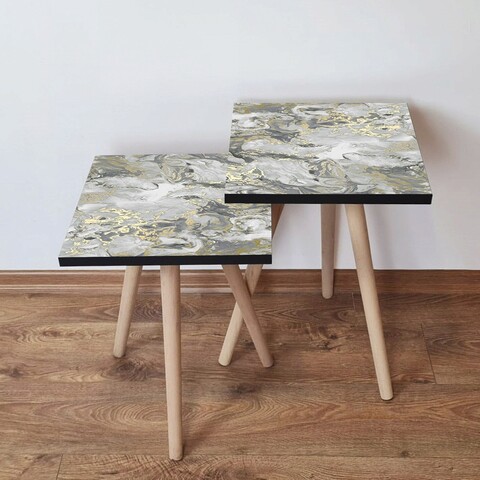 Set masute 2 piese, Leona, 2Shp163, MDF , Gri / Bej / Alb