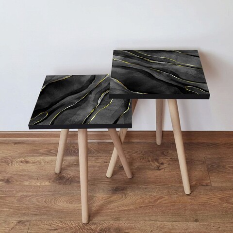 Set masute 2 piese, Hanah Home, 2Shp164, Negru / Galben / Alb