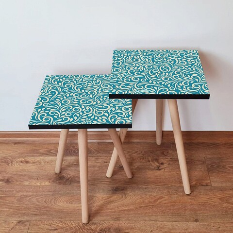 Set masute 2 piese, Hanah Home, 2Shp171, Albastru/Alb