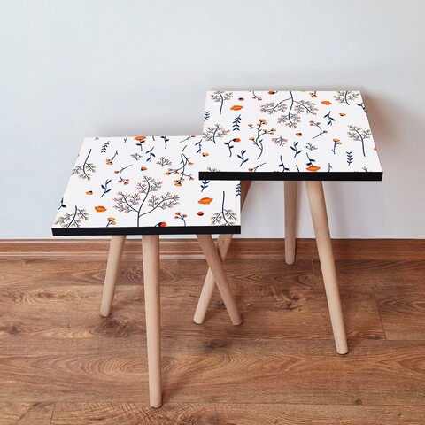 Set masute 2 piese, Hanah Home, 2Shp172, Alb / Bleumarin / Portocaliu