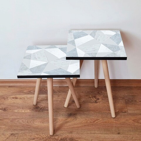 Set masute 2 piese, Hanah Home, 2Shp175, Albastru deschis / Alb / Gri