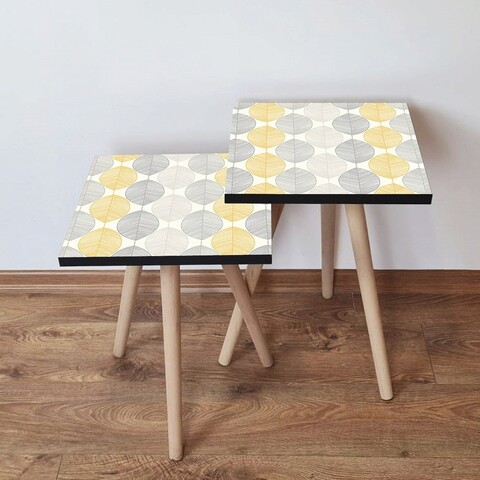 Set masute 2 piese, Leona, 2Shp177, MDF , Alb / Gri / Galben