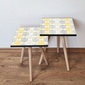 Set masute 2 piese, Leona, 2Shp177, MDF , Alb / Gri / Galben