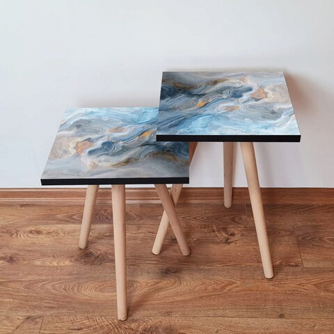 Set masute 2 piese, Hanah Home, 2Shp178, Albastru / Gri / Portocaliu