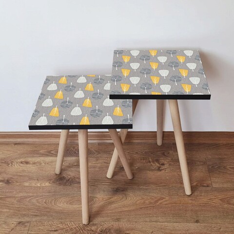 Set masute 2 piese, Leona, 2Shp186, MDF , Alb / Gri / Galben