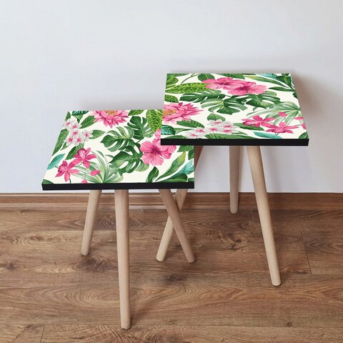 Set masute 2 piese, Leona, 2Shp192, MDF , Roz/Verde/Alb