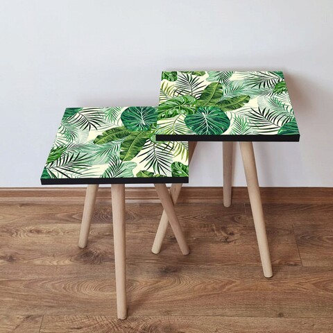 Set masute 2 piese, Leona, 2Shp197, MDF , Verde/Alb