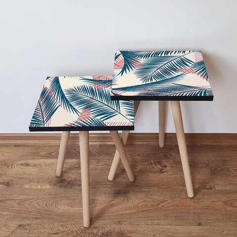 Set masute 2 piese, Hanah Home, 2Shp208, Bleumarin / Crem / Somon