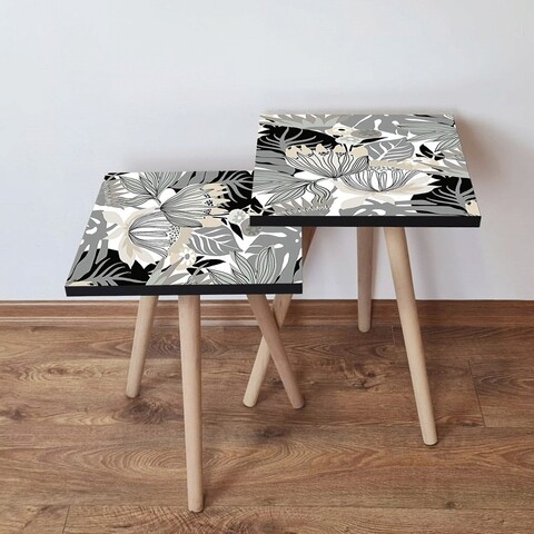 Set masute 2 piese, Hanah Home, 2Shp213, Negru / Alb / Gri / Bej