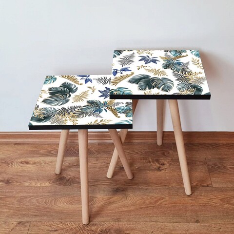 Set masute 2 piese, Leona, 2Shp217, MDF , Gri / Verde / Alb / Auriu