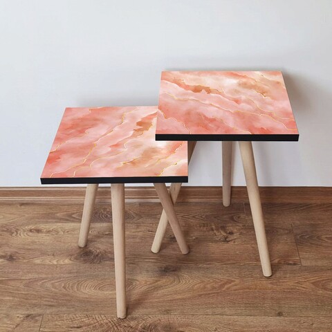 Set masute 2 piese, Leona, 2Shp218, MDF , Somon / Auriu / Alb