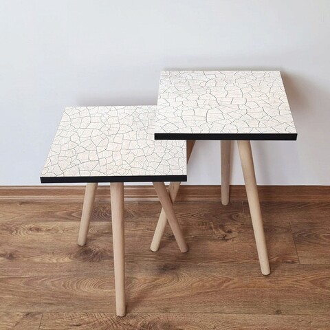 Set masute 2 piese, Hanah Home, 2Shp221, Alb/Gri