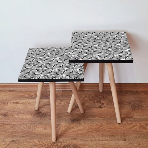 Set masute 2 piese, Hanah Home, 2Shp222, Alb/Negru