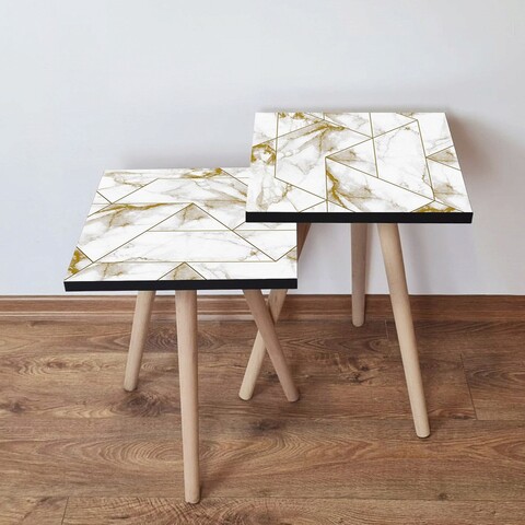 Set masute 2 piese, Leona, 2Shp228, MDF , Alb/Auriu